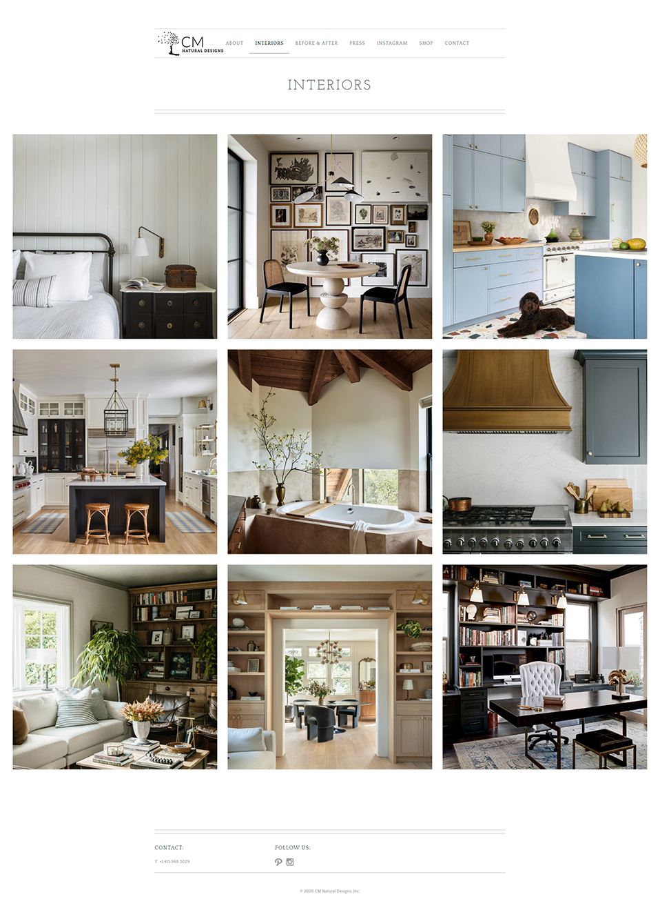 Screenshot of the CM Natural Designs website's Interiors page