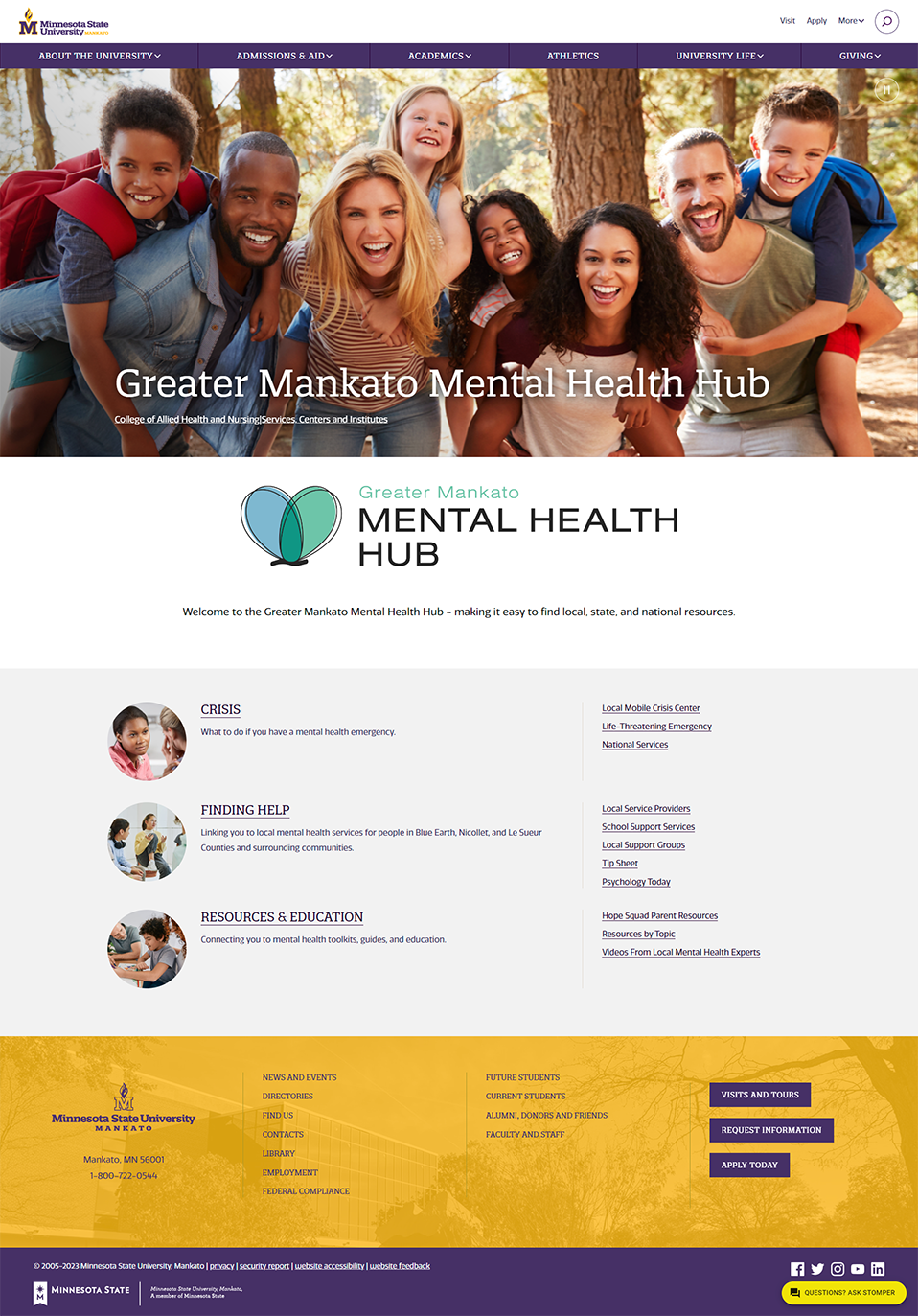 Screenshot of the Greater Mankato Mental Health Hub