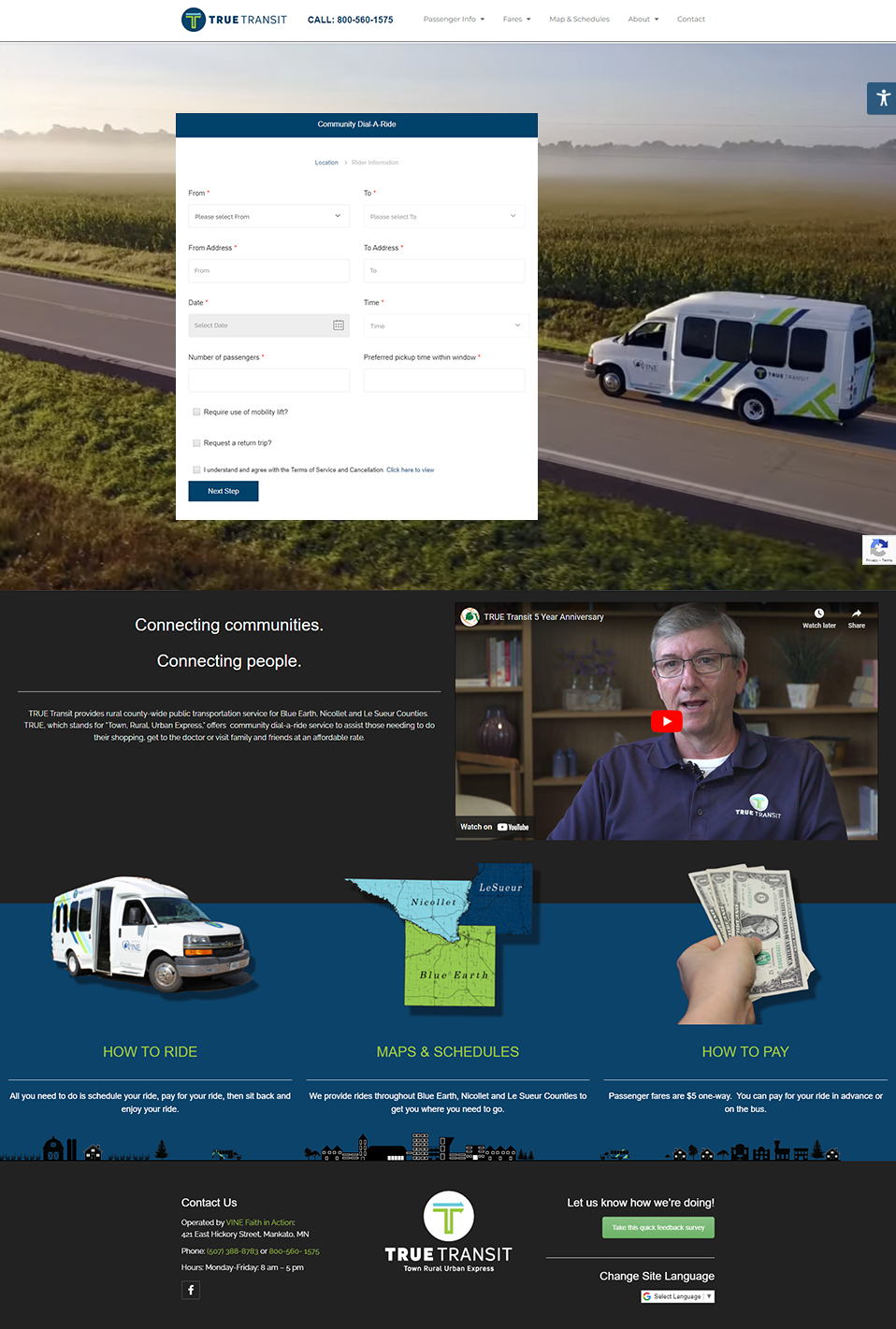 Screenshot of the True Transit website